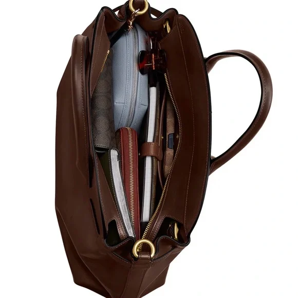 Coach Soft Empire Carryall Bag 40 Brown Leather Satchel with Gold Accents - Picture 4 of 6